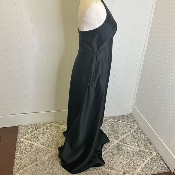 Ann Taylor Womens 6 Satin Evening Maxi Dress Black Halter Neck Open Back Zips - Picture 4 of 15
